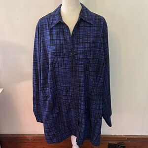 Croft & Barrow black and blue checked long sleeve blouse Size 3X